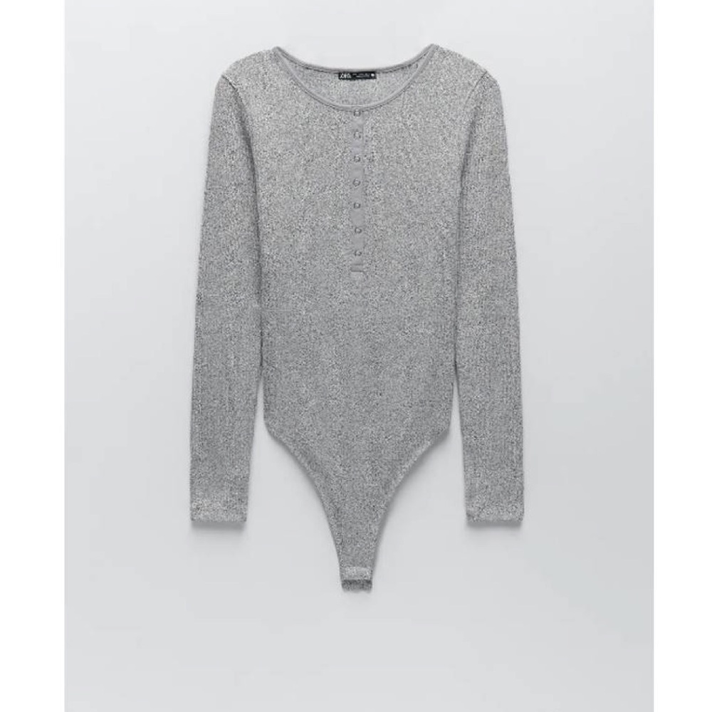 ZARA gray ribbed knit bodysuit long sleeve
